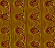 Template self-organization -- cylindrical pits on a silicon surface.