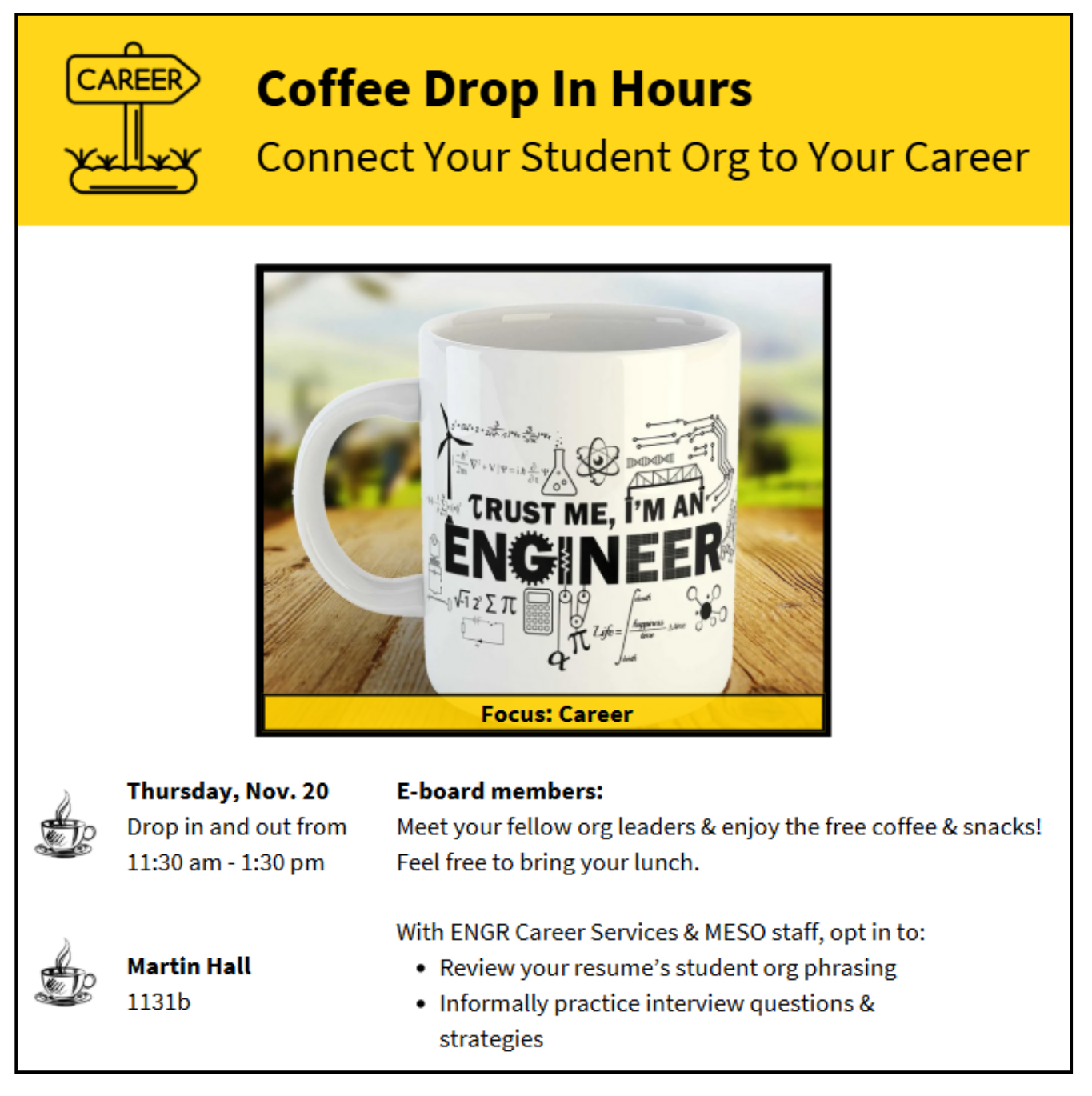 Coffee mug with engineering and science related symbols