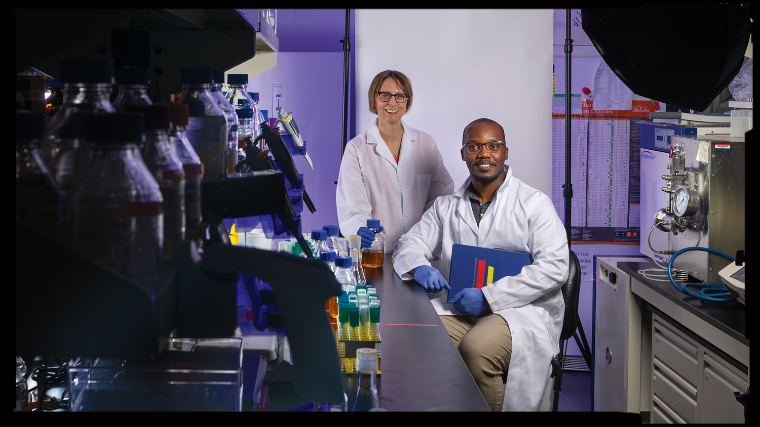 Department of Chemical and Biomolecular Engineering, Associate Professor Amy Karlsson and Wright Makambi ’19, Ph.D. ’24
