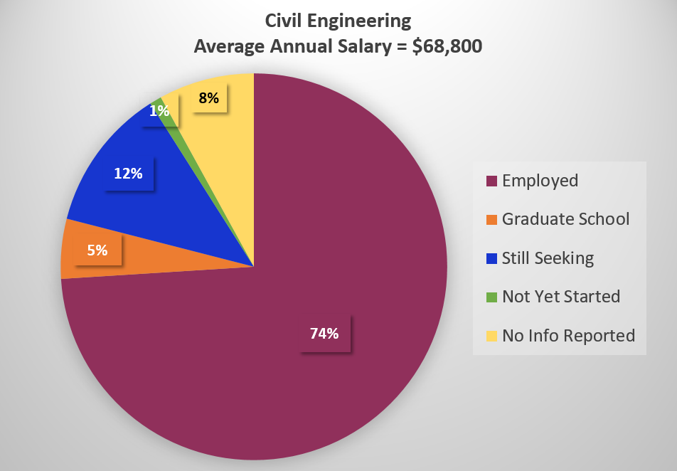 Pie Chart of Civil Engineering 2020 Employment Rate