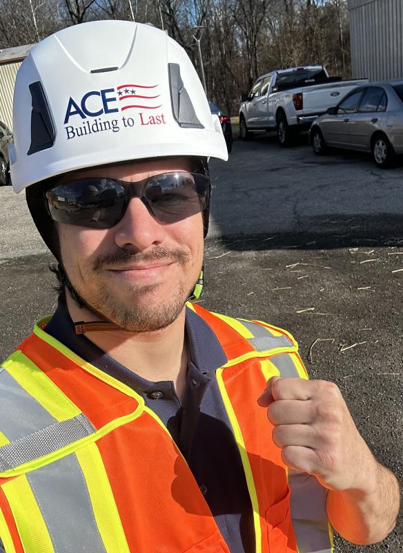 Fernando Salazar wearing an ACE Services Construction helmet