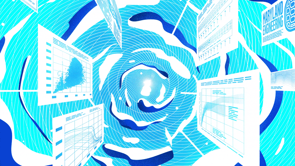 Animated GIF illustration of sheets of date swiling around in a circle