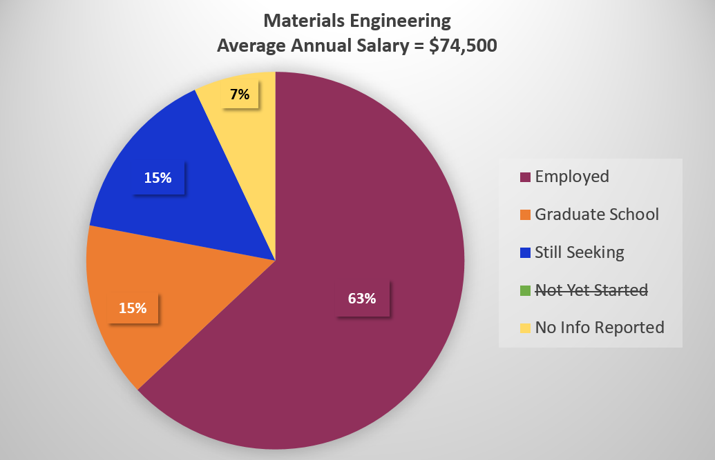Pie Chart of Materials Engineering 2020 Employment Rate