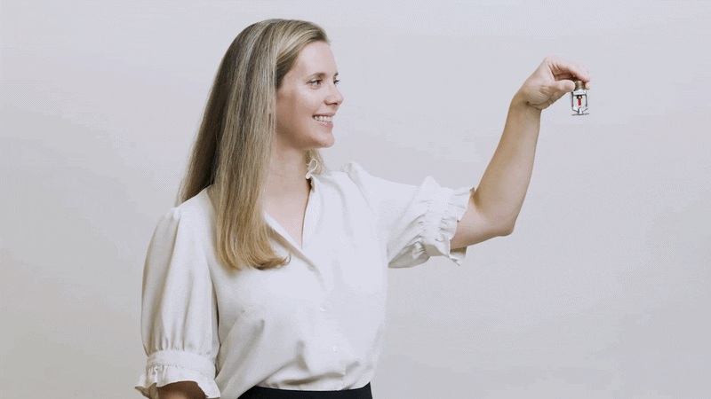 Rosalie Hrybyk examines a fire sprinkler nozzle