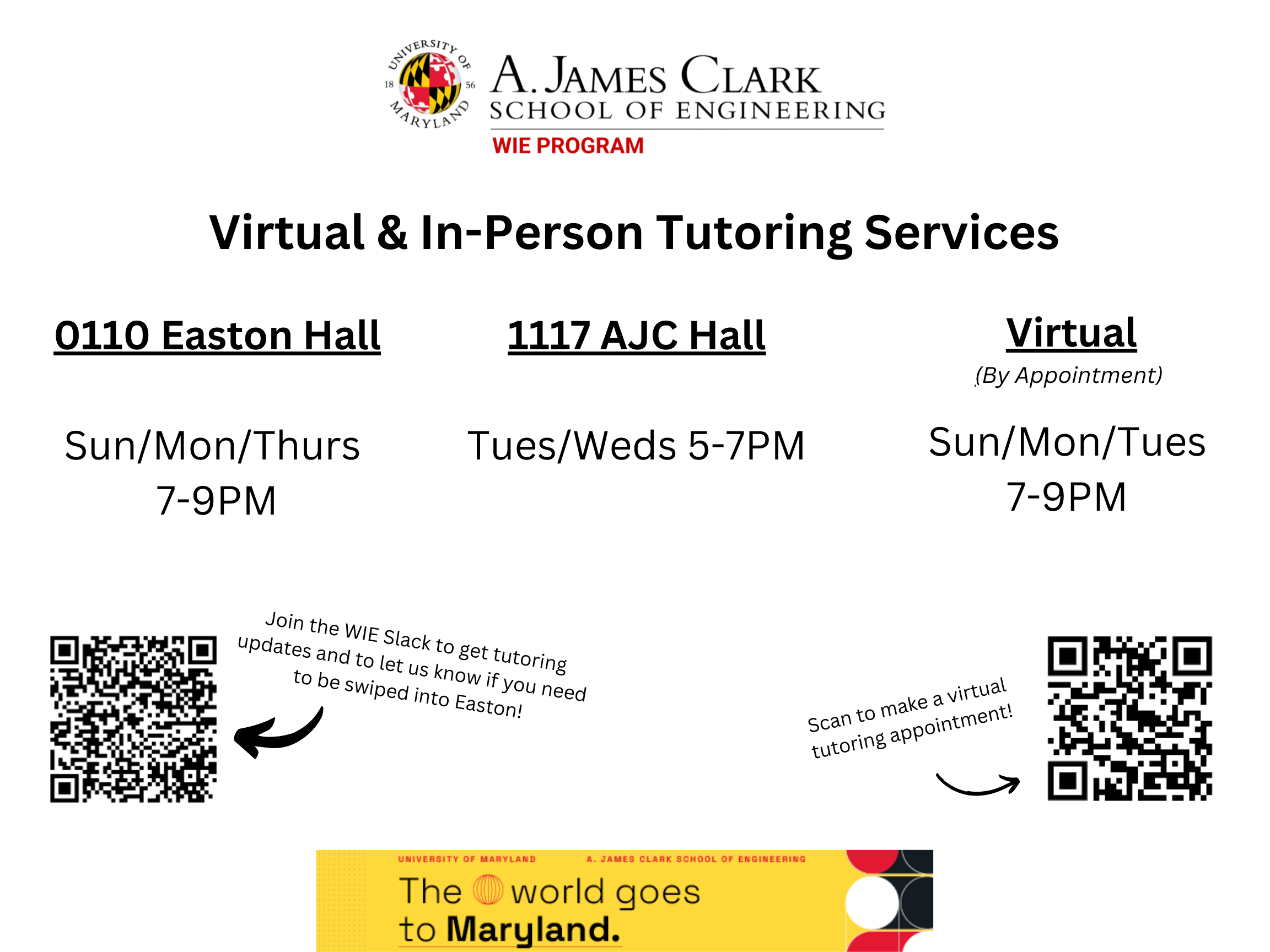 Spring 2026 WIE Tutoring Schedule