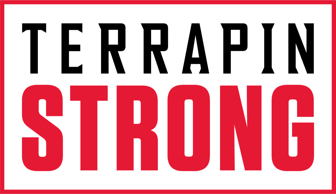 White background and thing red border that reads TERRAPIN STRONG in bold black and red letters
