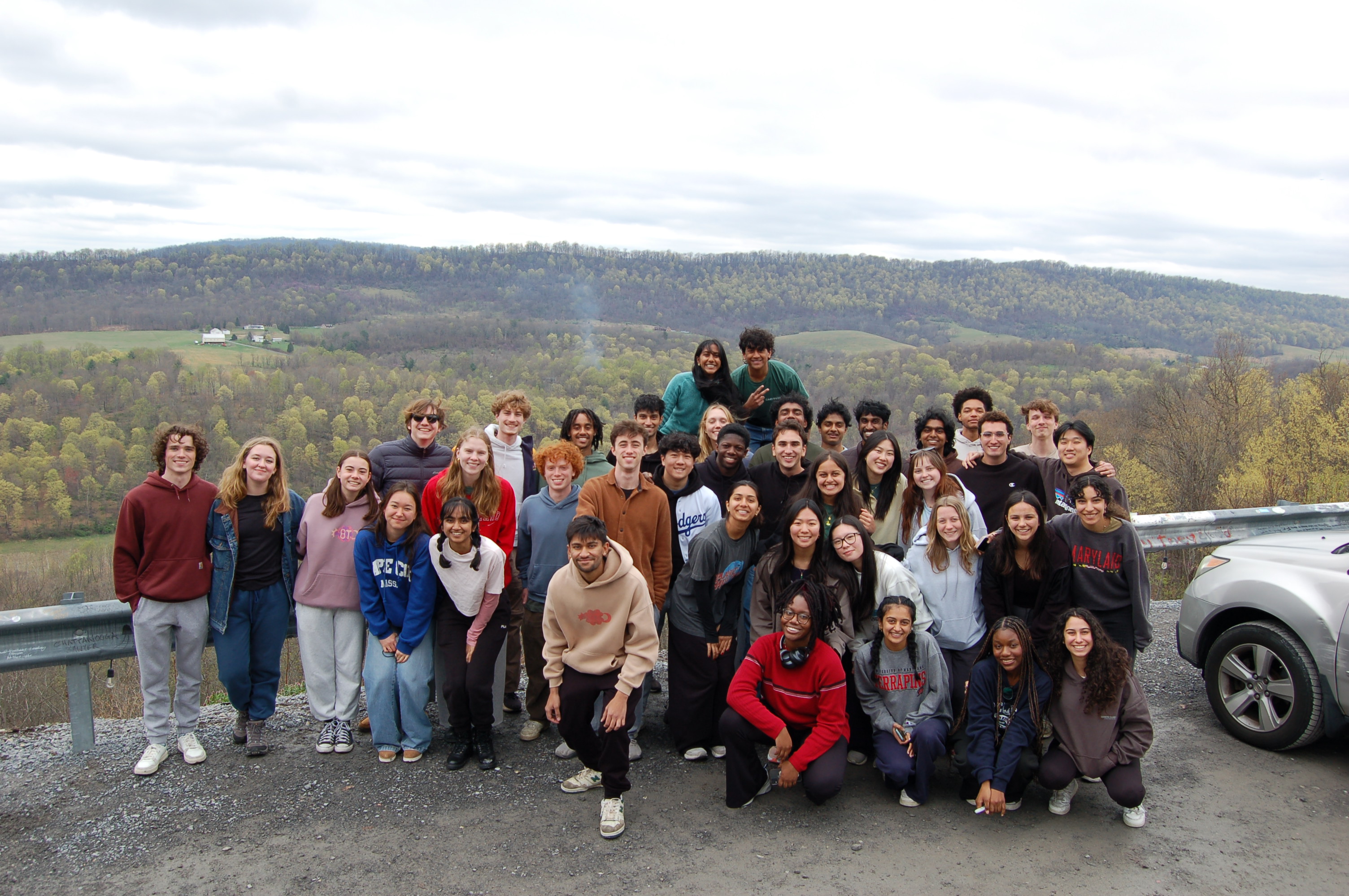 Students outside at a camping trip