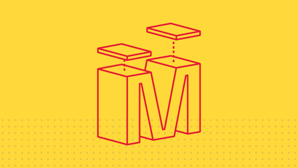 A graphic with a red "M" on a yellow backgound