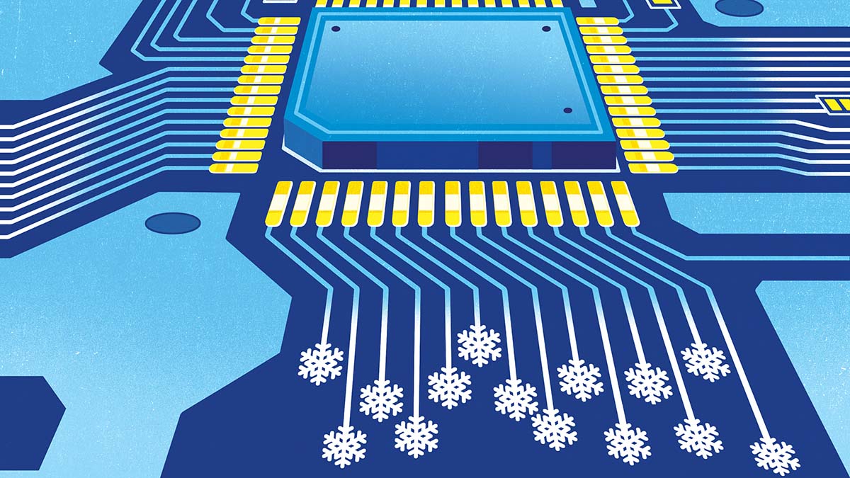 Illustration of an AI computer chip being cooled
