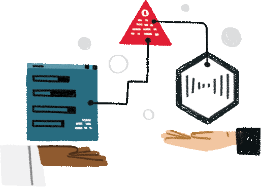 Illustration of two hands holding shapes that represent data