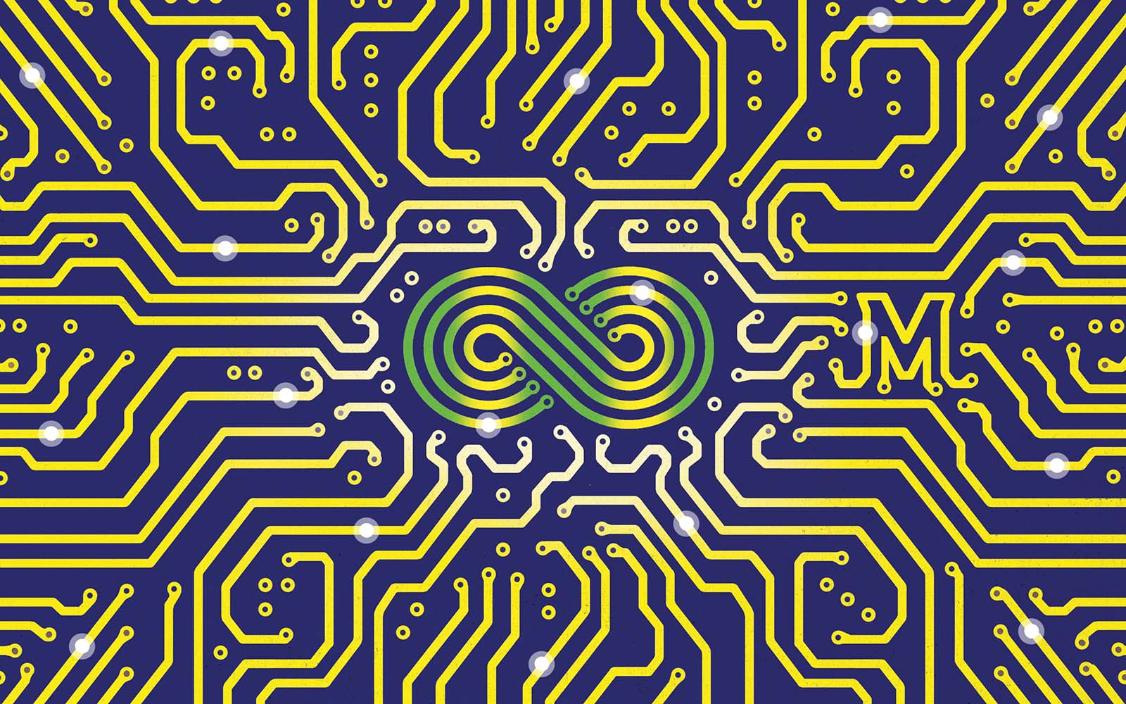 Illustration of circuitry with an infinity loop and Maryland M