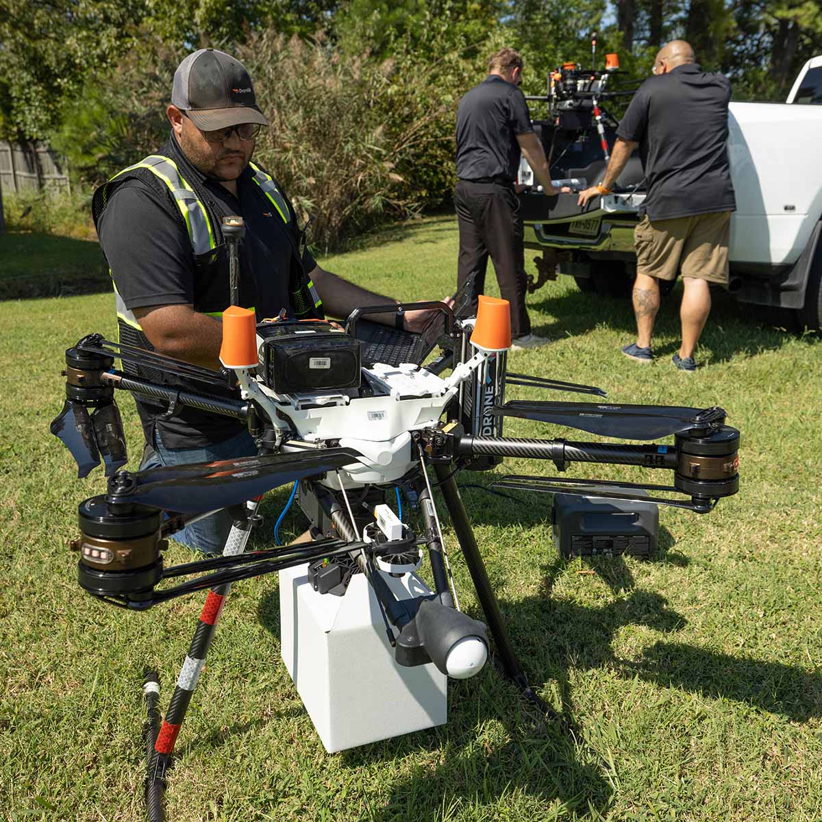 A researcher checks a drone