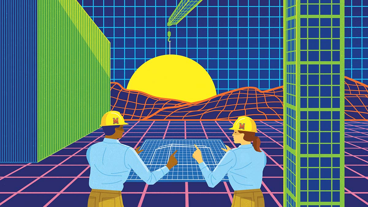 Illustration of engineers designing for the environment