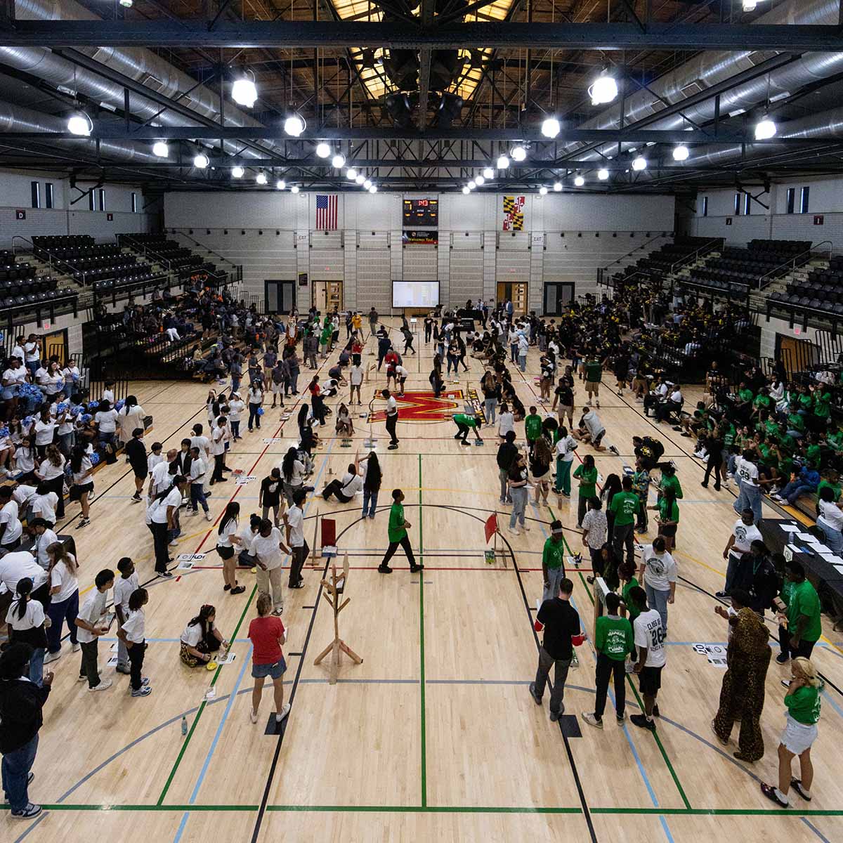 Middle schoolers in a big gymasium