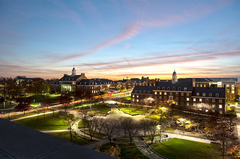 UMD campus at dusk
