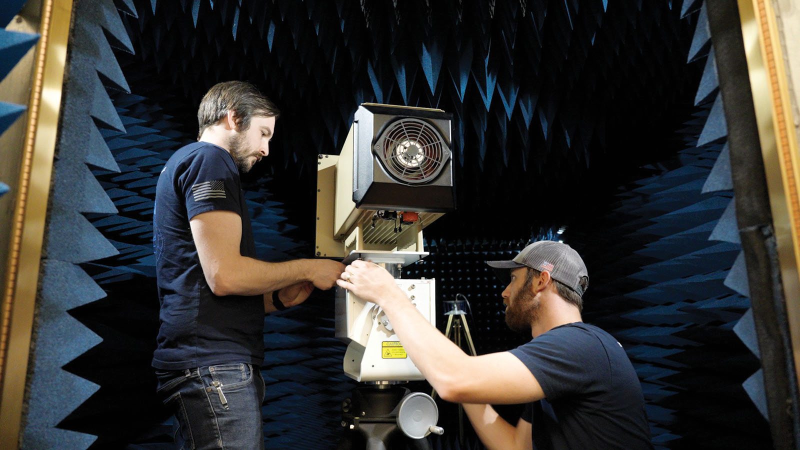 Two researchers prepare equipment in the MATRIX Lab