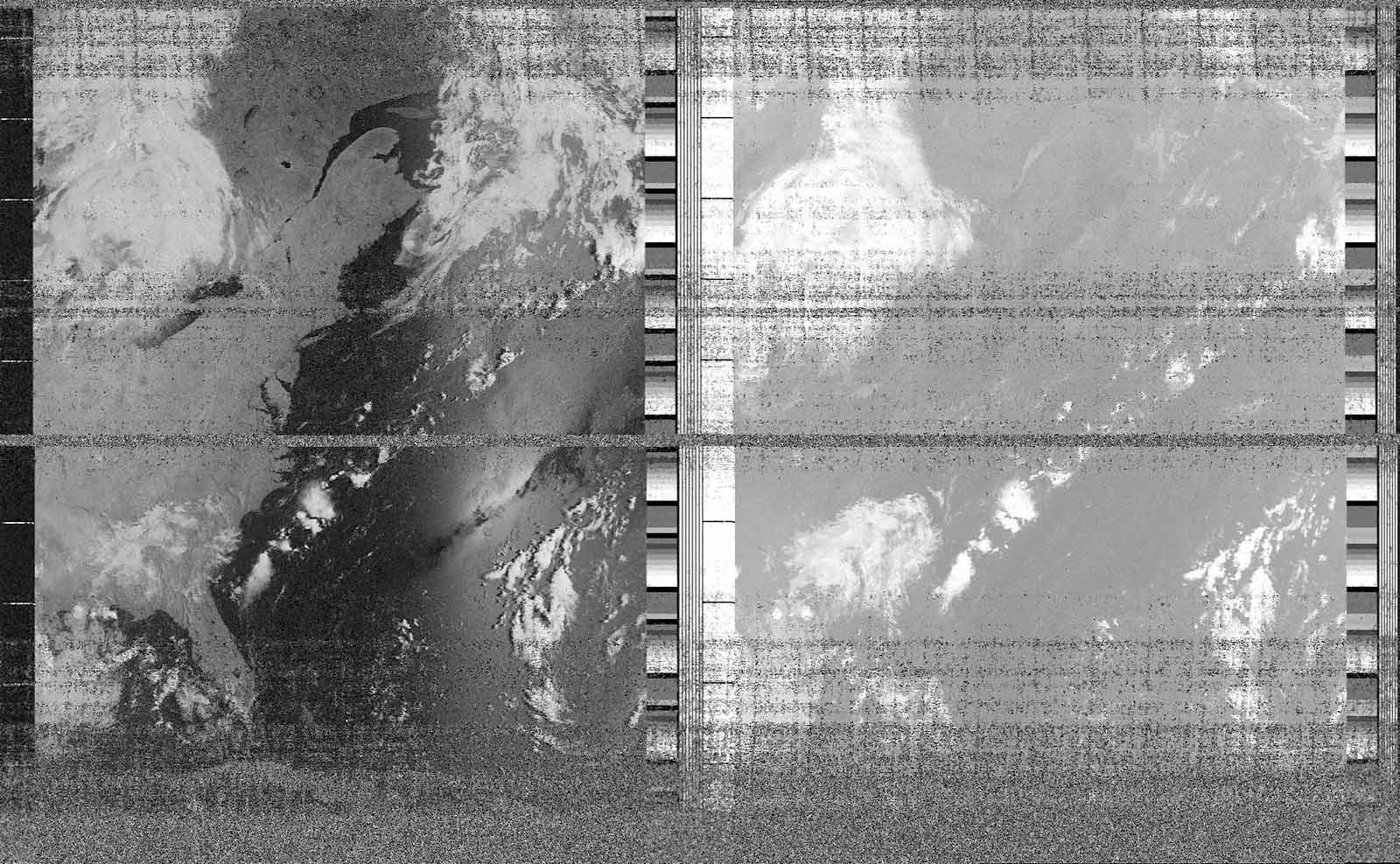 Black-and-white satellite image of the eastern seaboard of North America