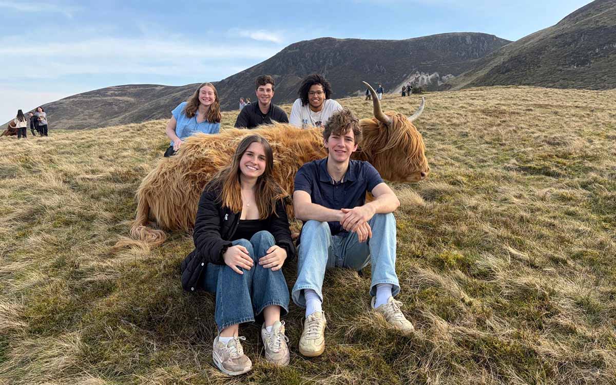 Scotland Keystone students in Scotland posing with a Yak