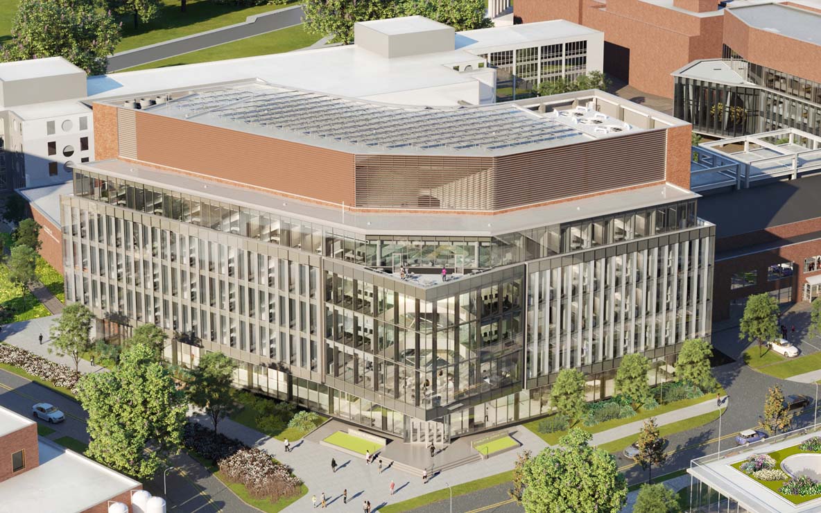 Rendering of an aerial view of Zupnik Hall